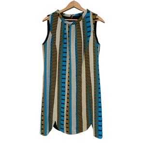 Anni Sui Wool Blend Dress Size Small Made In USA Teal Gold